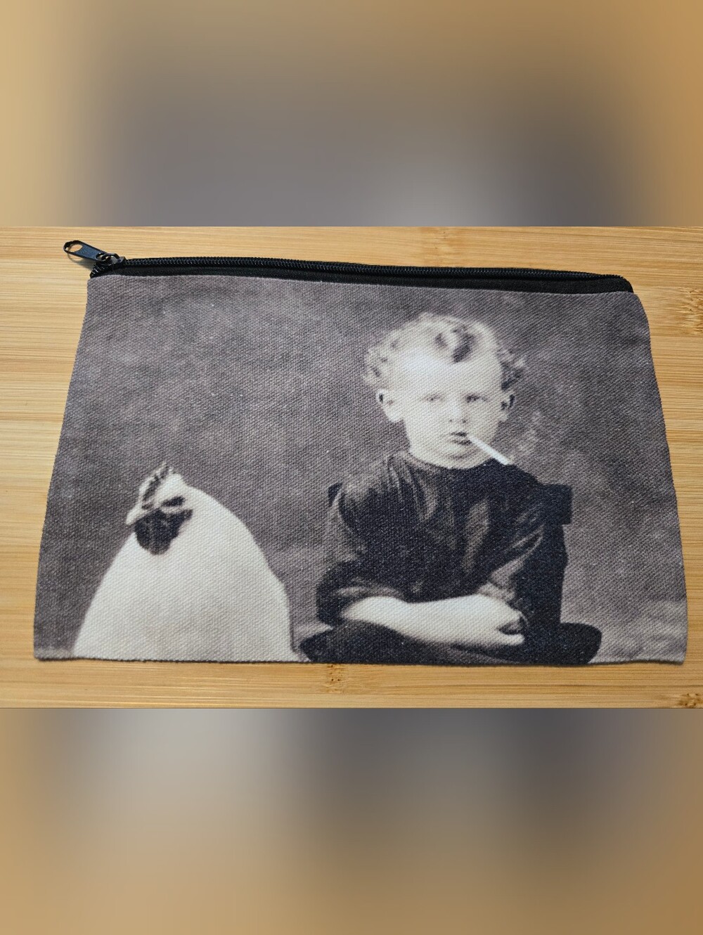 🚬 Vintage, Smoking Cigarette with Chicken Pouch Makeup Bag Canvas NWOT